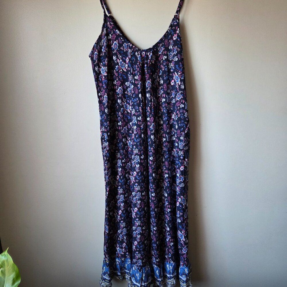 NWT BUENOS NINOS BLUE FLORAL SCOOP NECK TANK MIDI DRESS SIZE SMALL